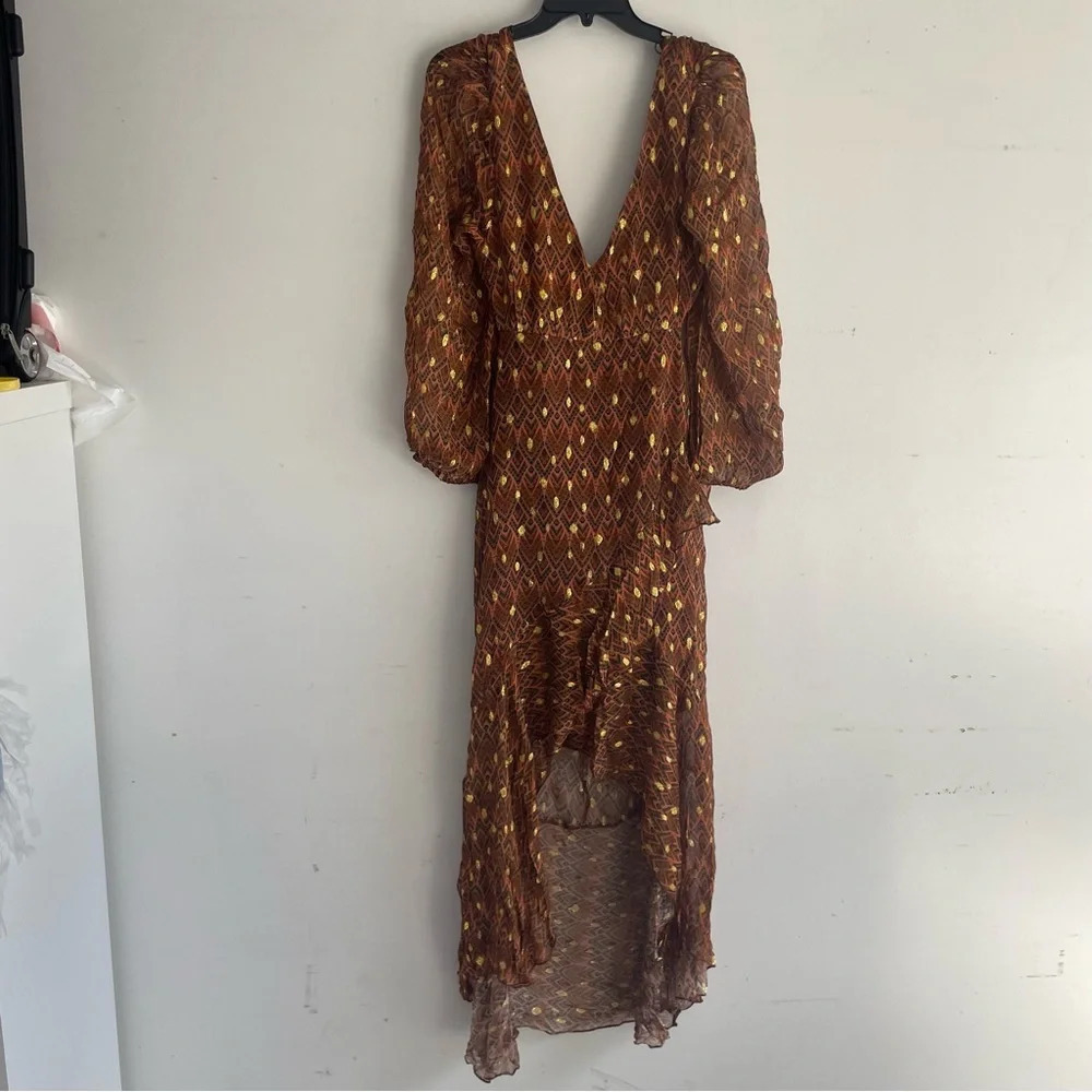 New! Ollari x free people Elana metallic chiffon lace up dress 33261 - Picture 6 of 15